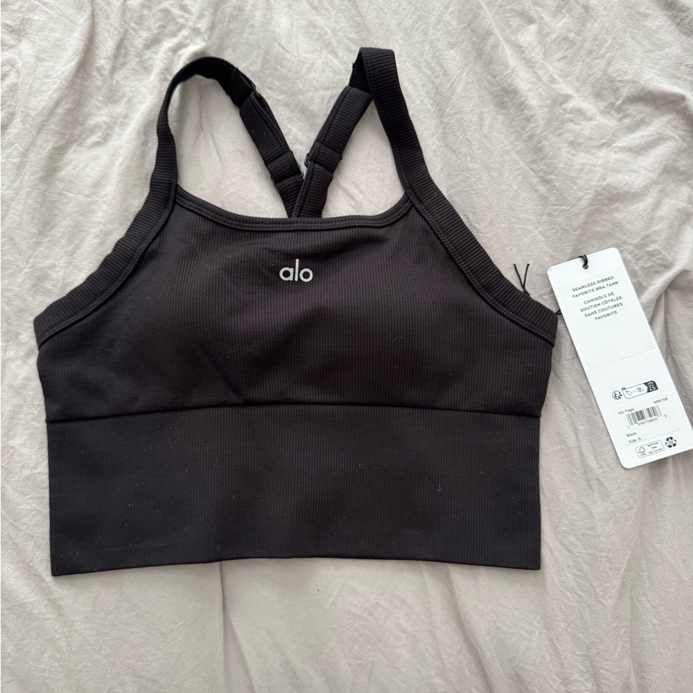 ALO Yoga Black Ribbed Sports Bra